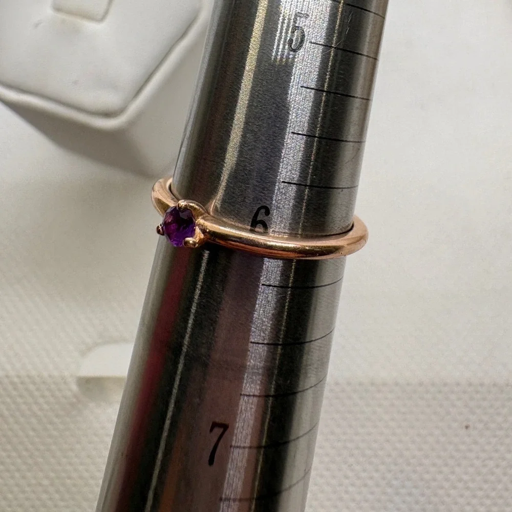 Pandora 14K Rose Gold Plated Purple Cubic Zirconia Solitaire Ring Size 6 ALE